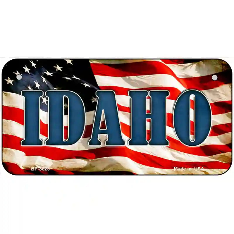 Idaho on American Flag Metal Novelty License Plate 6" x 3" (BP)