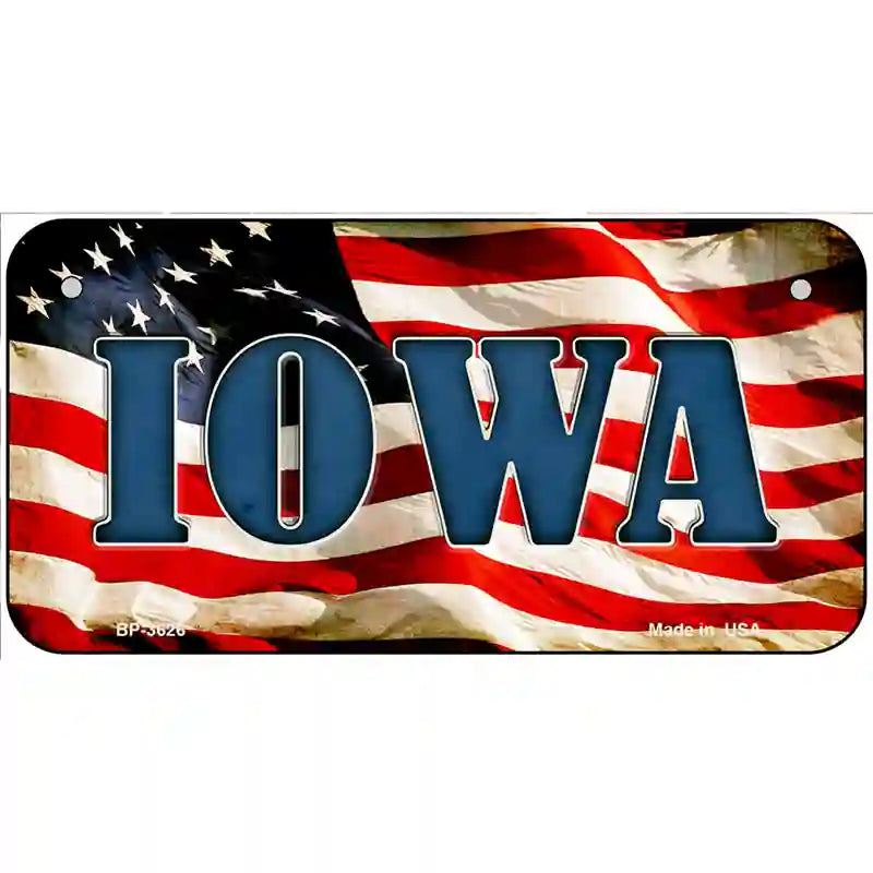 Iowa on American Flag Metal Novelty License Plate 6" x 3" (BP)