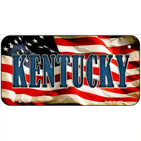 Kentucky on American Flag Metal Novelty License Plate 6" x 3" (BP)