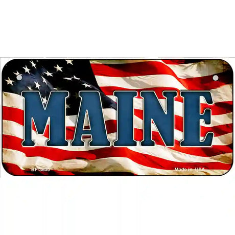 Maine on American Flag Metal Novelty License Plate 6" x 3" (BP)