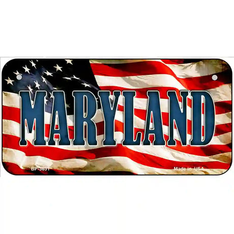 Maryland on American Flag Metal Novelty License Plate 6" x 3" (BP)