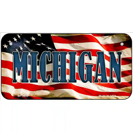 Michigan on American Flag Metal Novelty License Plate 6" x 3" (BP)