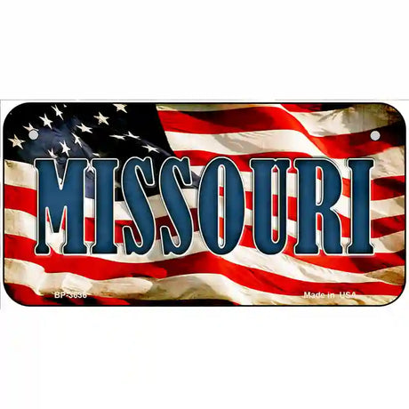 Missouri on American Flag Metal Novelty License Plate 6" x 3" (BP)