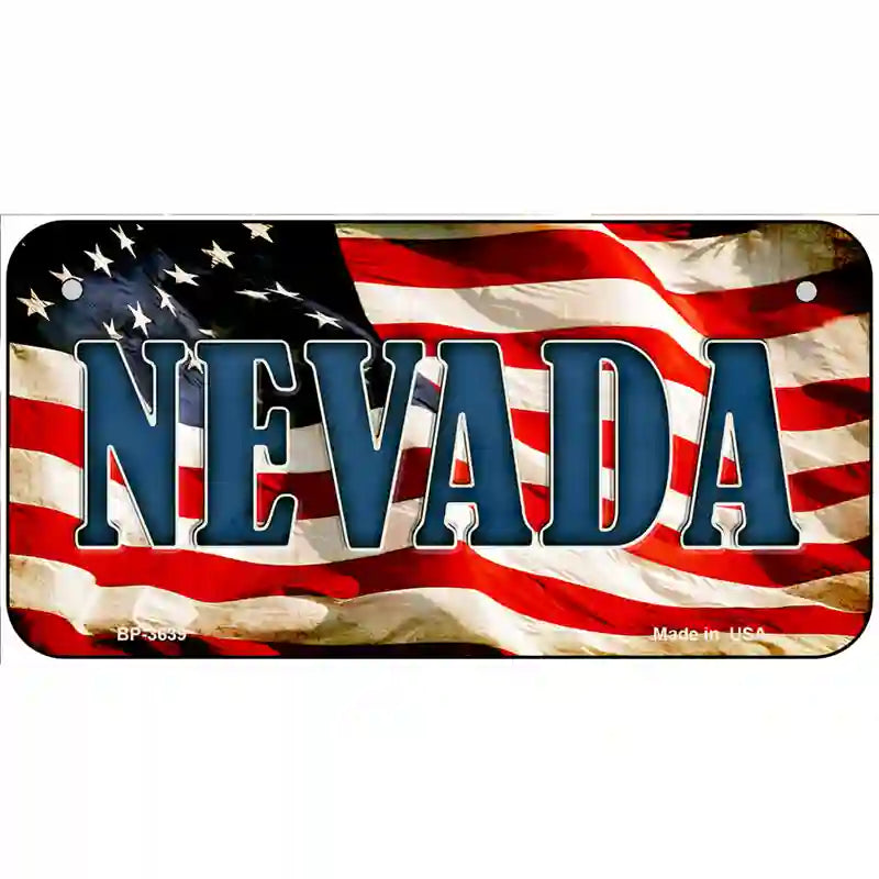 Nevada on American Flag Metal Novelty License Plate 6" x 3" (BP)