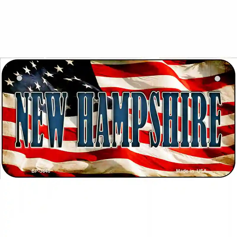 New Hampshire on American Flag Metal Novelty License Plate 6" x 3" (BP)