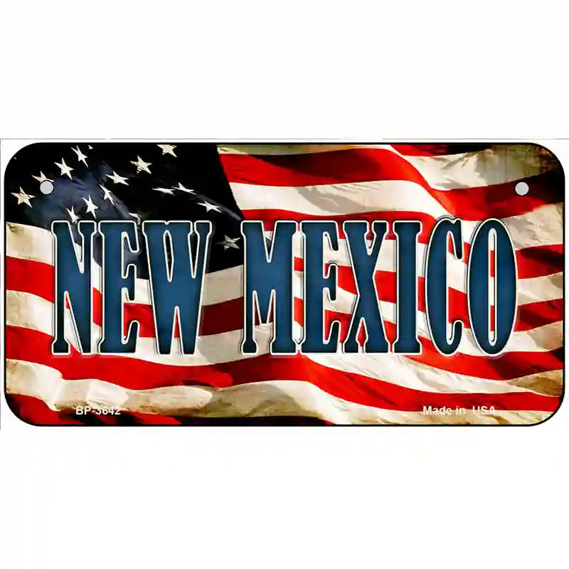 New Mexico on American Flag Metal Novelty License Plate 6" x 3" (BP)