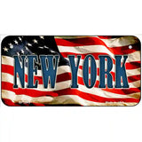 New York on American Flag Metal Novelty License Plate 6" x 3" (BP)