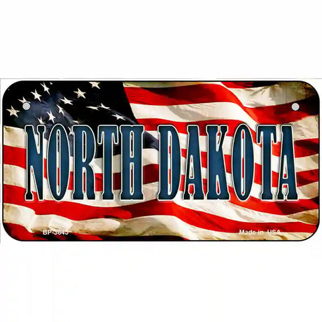 North Dakota on American Flag Metal Novelty License Plate 6" x 3" (BP)