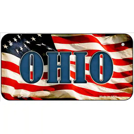 Ohio on American Flag Metal Novelty License Plate 6" x 3" (BP)