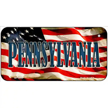 Pennsylvania on American Flag Metal Novelty License Plate 6" x 3" (BP)