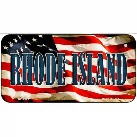 Rhode Island on American Flag Metal Novelty License Plate 6" x 3" (BP)