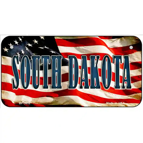 South Dakota on American Flag Metal Novelty License Plate 6" x 3" (BP)