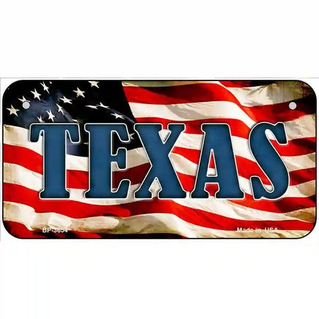 Texas on American Flag Metal Novelty License Plate 6" x 3" (BP)