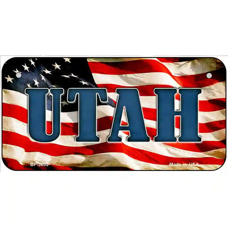 Utah on American Flag Metal Novelty License Plate 6" x 3" (BP)