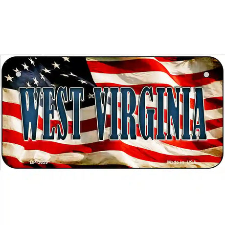 West Virginia on American Flag Metal Novelty License Plate 6" x 3" (BP)