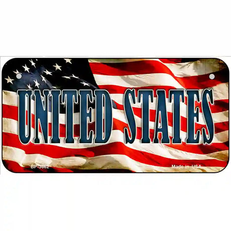 United States on American Flag Metal Novelty License Plate 6" x 3" (BP)