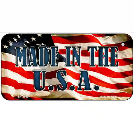 Made In The USA on American Flag Metal Novelty License Plate 6" x 3" (BP)