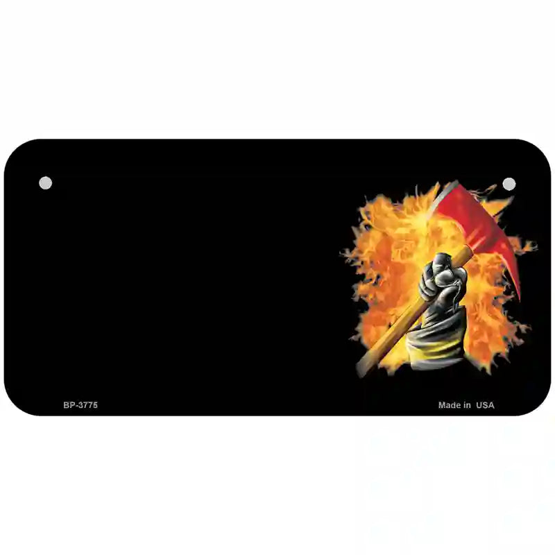 Firefighter Flaming Ax Offset Metal Novelty License Plate 6" x 3" (BP)