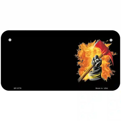 Firefighter Flaming Ax Offset Metal Novelty License Plate 6" x 3" (BP)