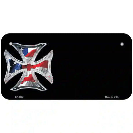 American Flag Maltese Cross Offset Metal Novelty License Plate 6" x 3" (BP)