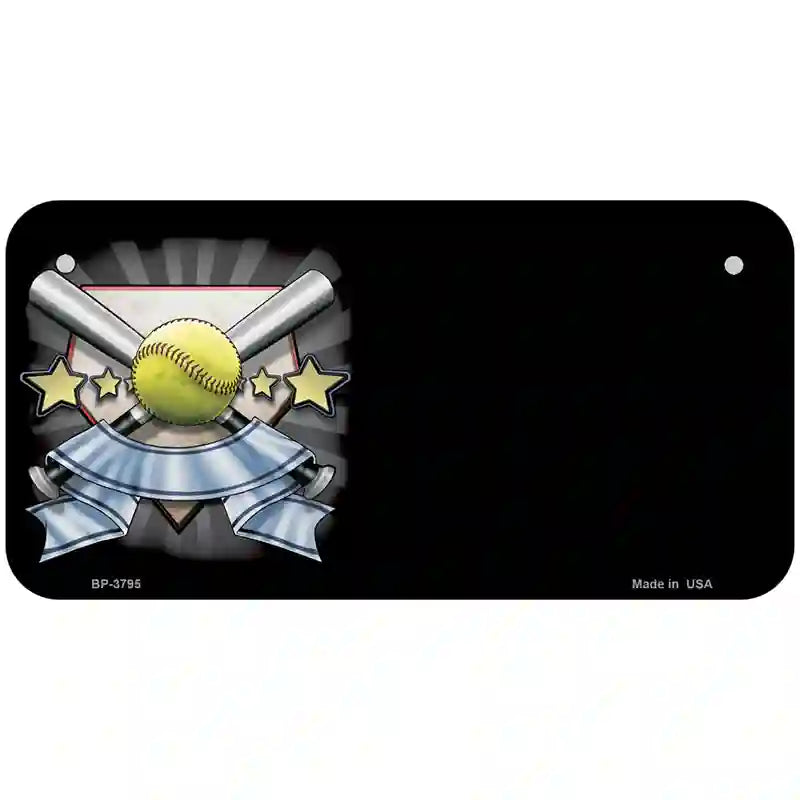 Softball Banner Offset Metal Novelty License Plate 6" x 3" (BP)