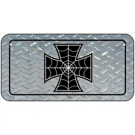 Maltese Cross Spider Web Metal Novelty License Plate 6" x 3" (BP)