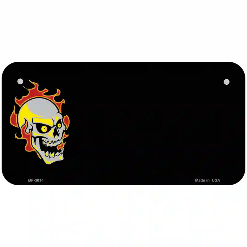 Flaming Skull Offset Metal Novelty License Plate 6" x 3" (BP)