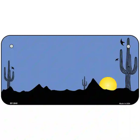 Southwest Cactus Sunrise Blue Metal Novelty License Plate 6" x 3" (BP)