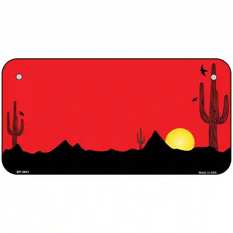 Southwest Cactus Sunrise Red Metal Novelty License Plate 6" x 3" (BP)