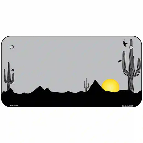 Southwest Cactus Sunrise Gray Metal Novelty License Plate 6" x 3" (BP)