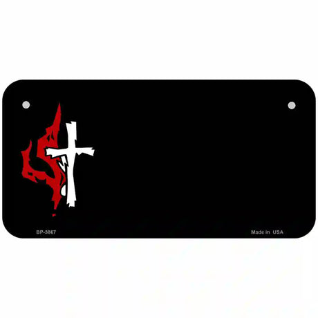 Flaming Cross Offset Metal Novelty License Plate 6" x 3" (BP)