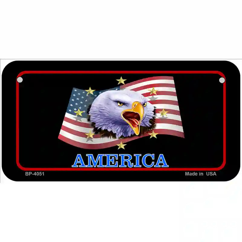 Waving Flag Bald Eagle Black Metal Novelty License Plate 6" x 3" (BP)