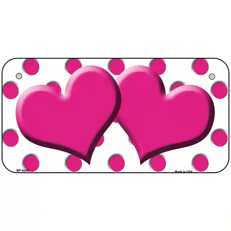 Hot Pink White Polka Dot Hot Pink Centered Hearts Novelty License Plate 6" x 3" (BP)