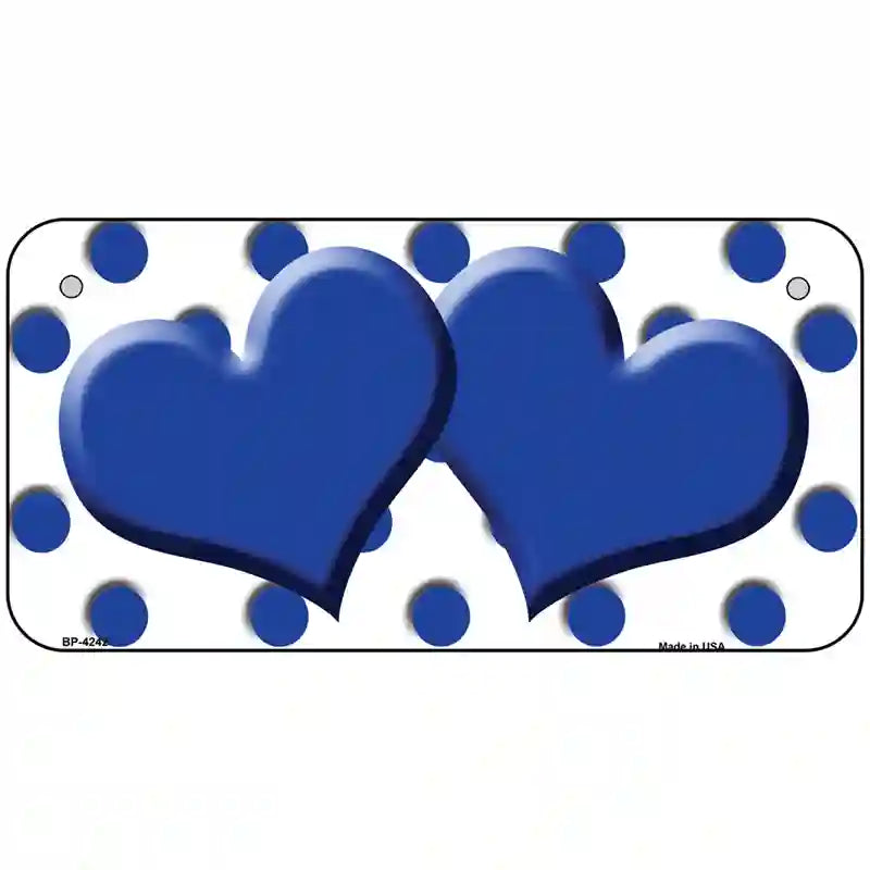 Blue White Polka Dot Blue Centered Hearts Novelty License Plate 6" x 3" (BP)