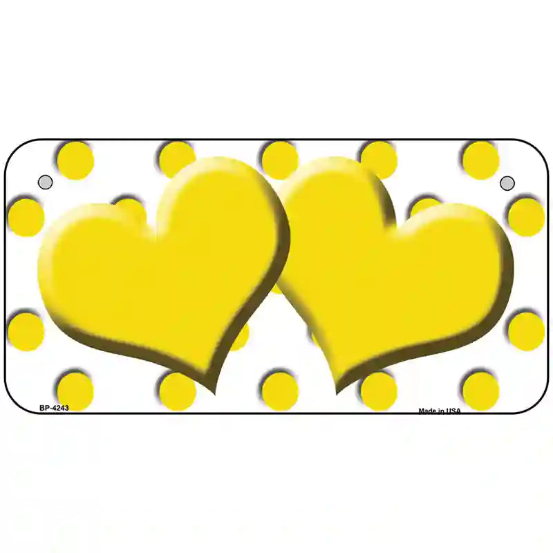 Yellow White Polka Dot Yellow Centered Hearts Novelty License Plate 6" x 3" (BP)