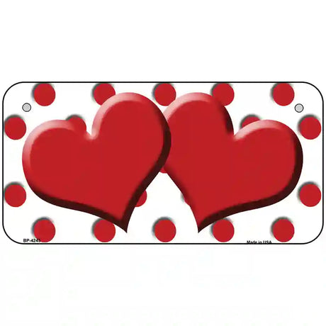 Red White Polka Dot Red Centered Hearts Novelty License Plate 6" x 3" (BP)