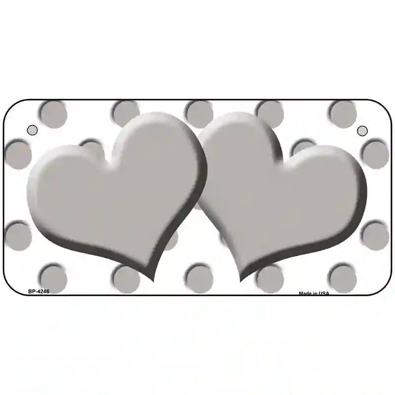 Grey White Polka Dot Grey Centered Hearts Novelty License Plate 6" x 3" (BP)