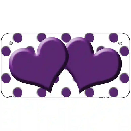 Purple White Polka Dot Purple Centered Hearts Novelty License Plate 6" x 3" (BP)