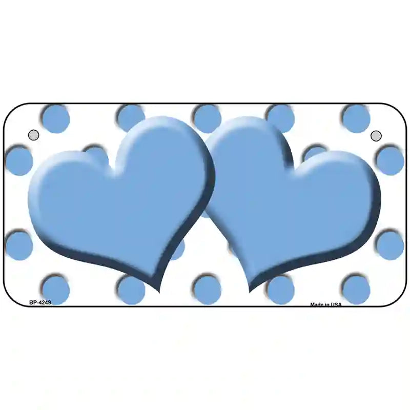 Light Blue White Polka Dot Light Blue Centered Hearts Novelty License Plate 6" x 3" (BP)