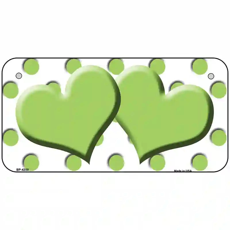 Lime Green White Polka Dot Lime Green Centered Hearts Novelty License Plate 6" x 3" (BP)