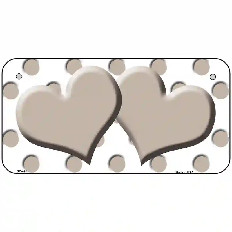 Tan White Polka Dot Tan Centered Hearts Novelty License Plate 6" x 3" (BP)