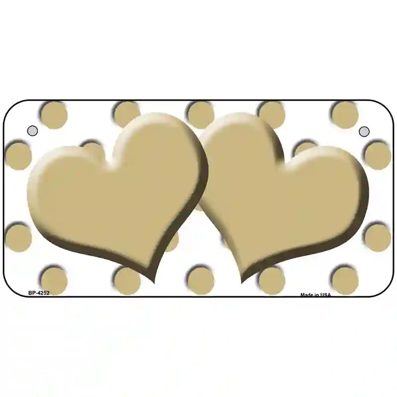 Gold White Polka Dot Gold Centered Hearts Novelty License Plate 6" x 3" (BP)