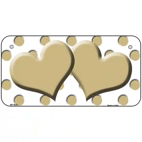 Gold White Polka Dot Gold Centered Hearts Novelty License Plate 6" x 3" (BP)