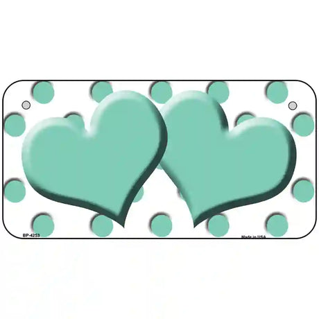 Mint White Polka Dot Mint Centered Hearts Novelty License Plate 6" x 3" (BP)