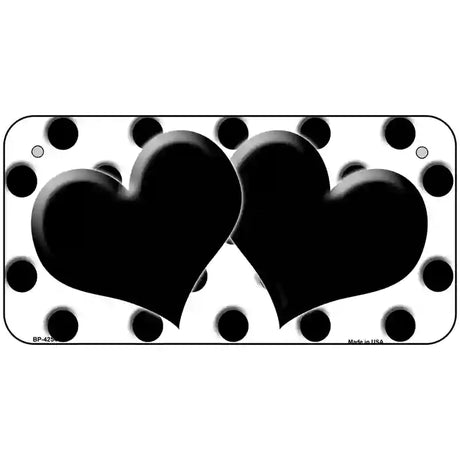 Black White Polka Dot Black Centered Hearts Novelty License Plate 6" x 3" (BP)