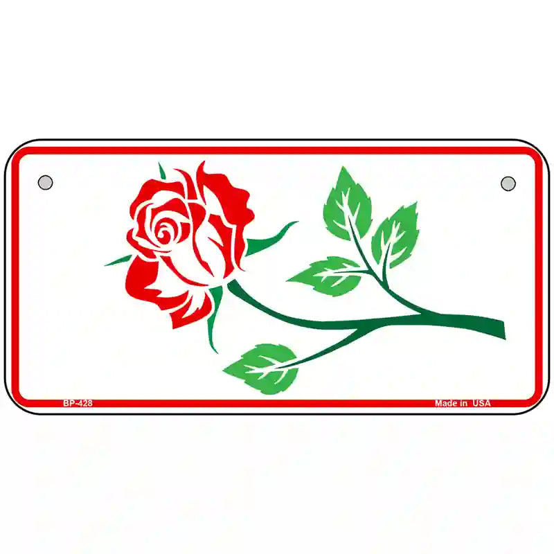 Rose Design White Metal Novelty License Plate 6" x 3" (BP)