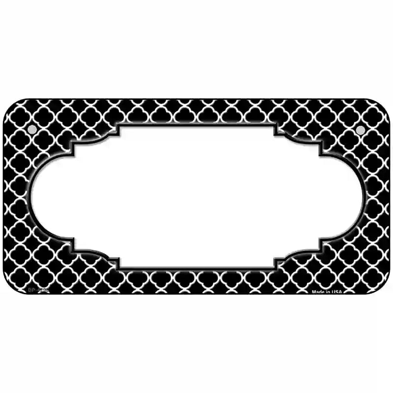 Black White Quatrefoil Center Scallop Metal Novelty License Plate 6" x 3" (BP)