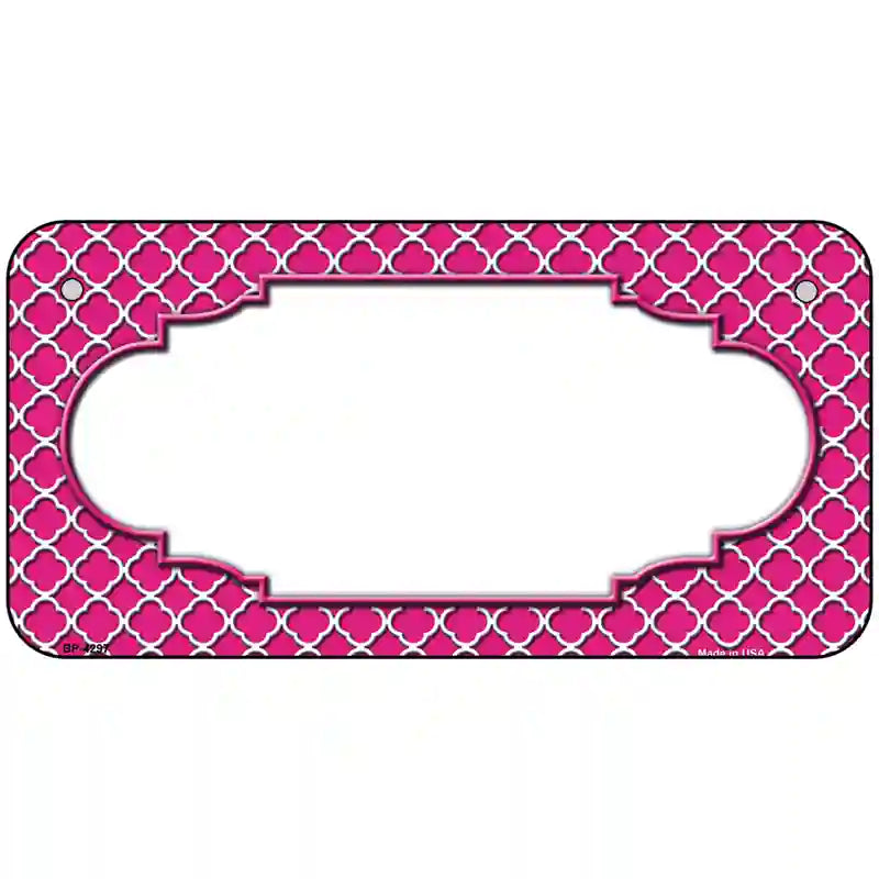 Pink White Quatrefoil Center Scallop Metal Novelty License Plate 6" x 3" (BP)