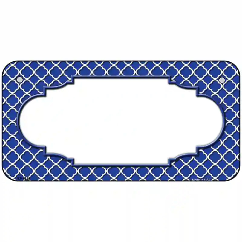 Blue White Quatrefoil Center Scallop Metal Novelty License Plate 6" x 3" (BP)