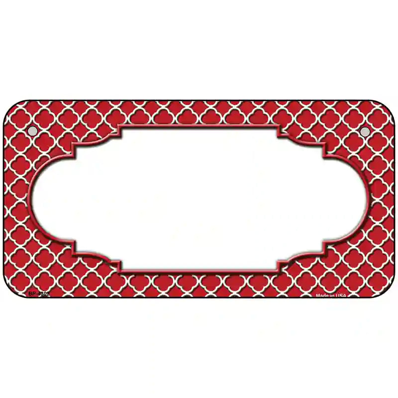 Red White Quatrefoil Center Scallop Metal Novelty License Plate 6" x 3" (BP)